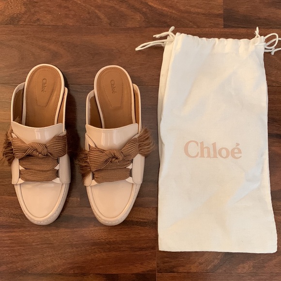 Authentic Chloé Patent Leather Bow Mule Loafer Flats, Size 36.5 - Picture 13 of 13